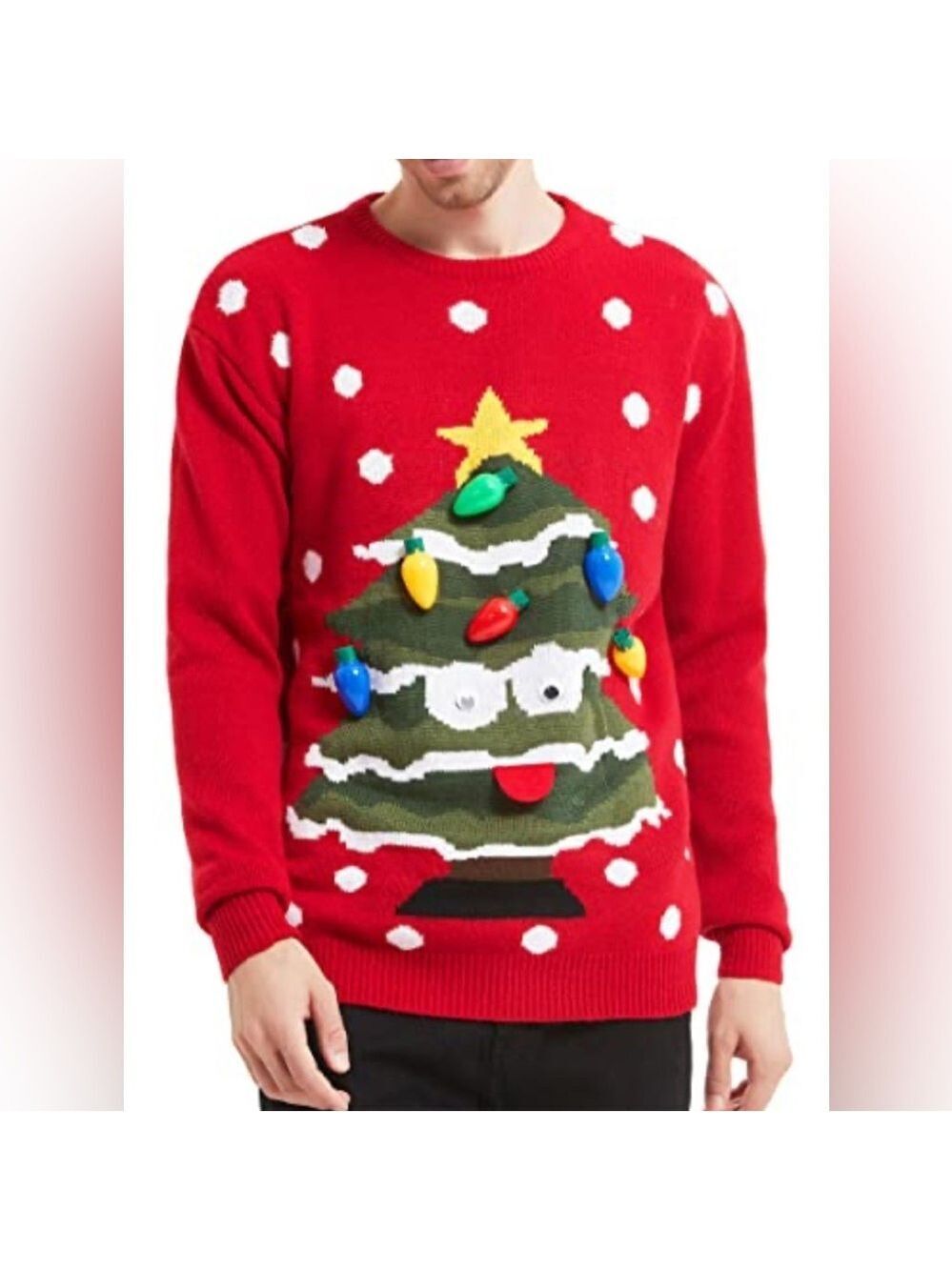 NWOT G&J Men’s Ugly Christmas Sweater Light Up Christmas Tree SZ XXL Red Green